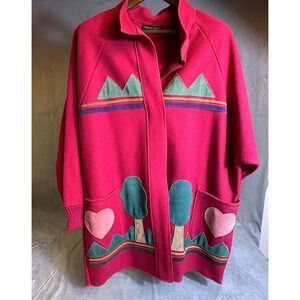 Osgood Smuk Womens Red Wool Blend Suede Tribal Design Face Art to Wear Jacket OS
